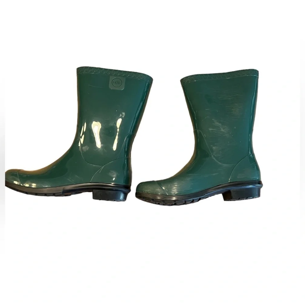UGG Pine Green Rubber Waterproof Fabric Lined Mid Calf Rain Boots Women’s Sz 8 - Picture 7 of 13